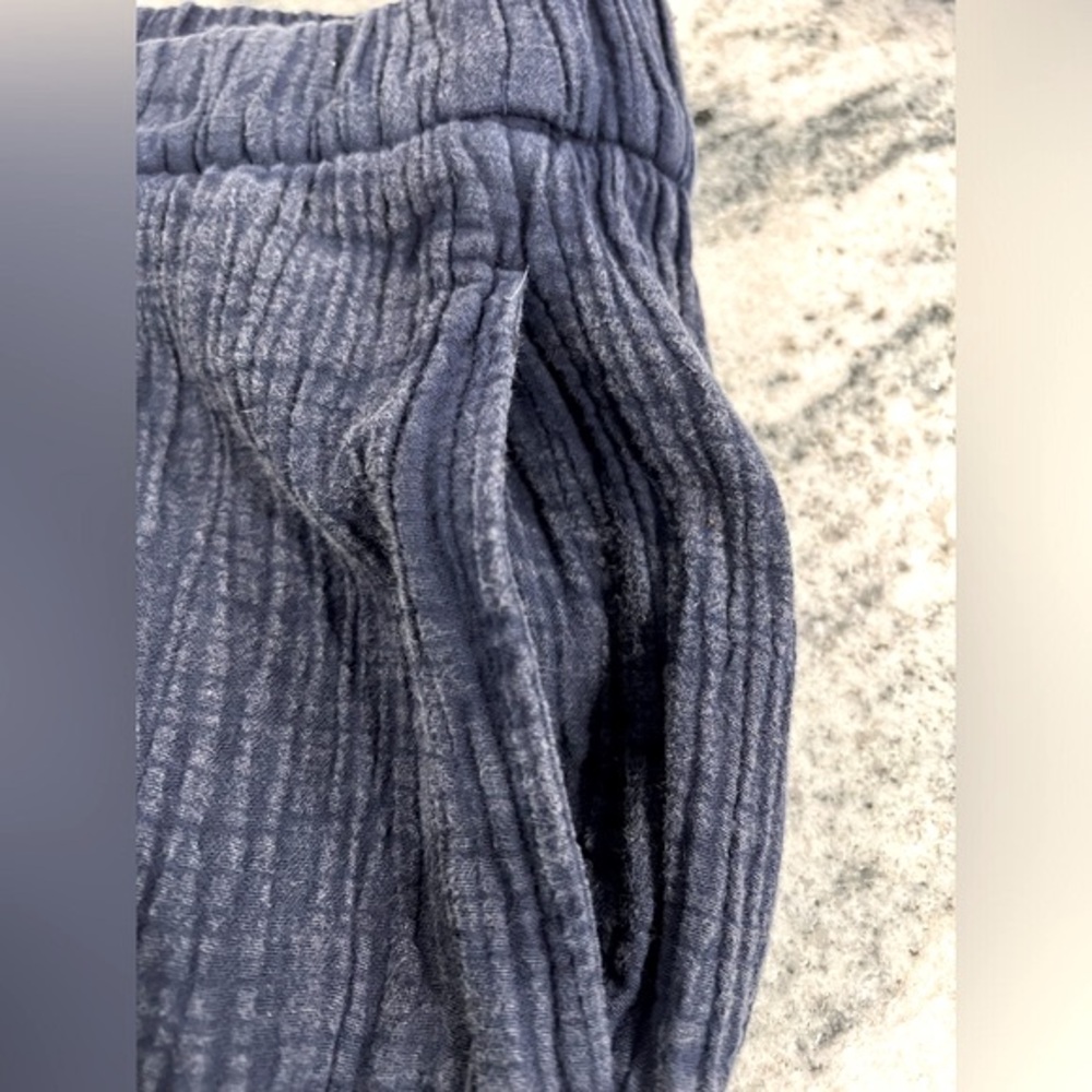 WONDERLY Navy Blue, Gauze-Look 100% Cotton, Wide Leg , Long Pants w POCKETS - Picture 4 of 9